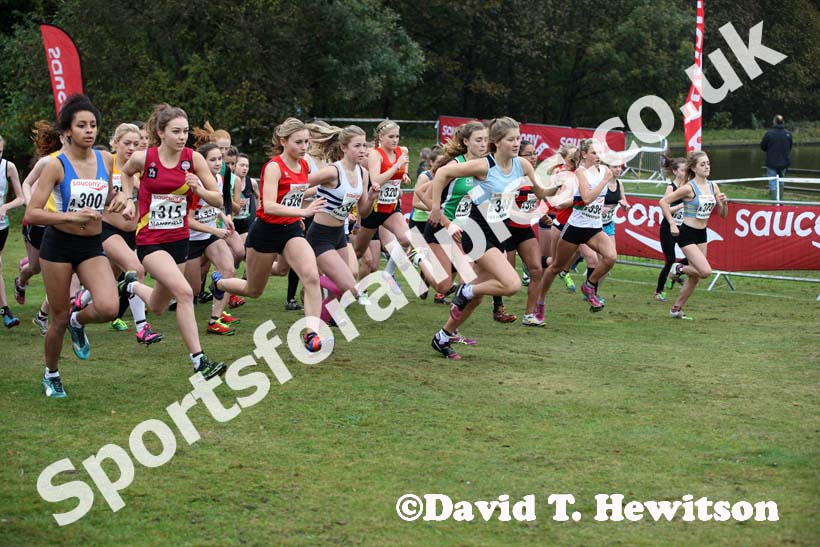 Start of under-17 womens National Cross Country Relays, Berry Hill Park, Mansfield. Photo: David T. Hewitson/Sports for All Pics